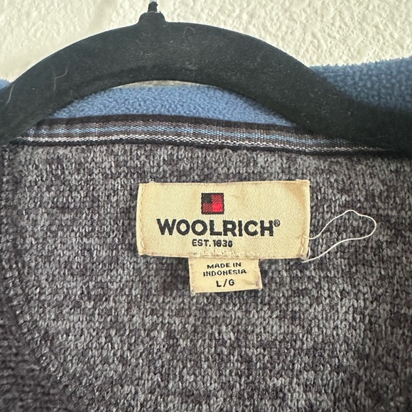 Woolrich Men's Charcoal Quarter Zip Sweater with Blue Trim - Picture 2 of 5